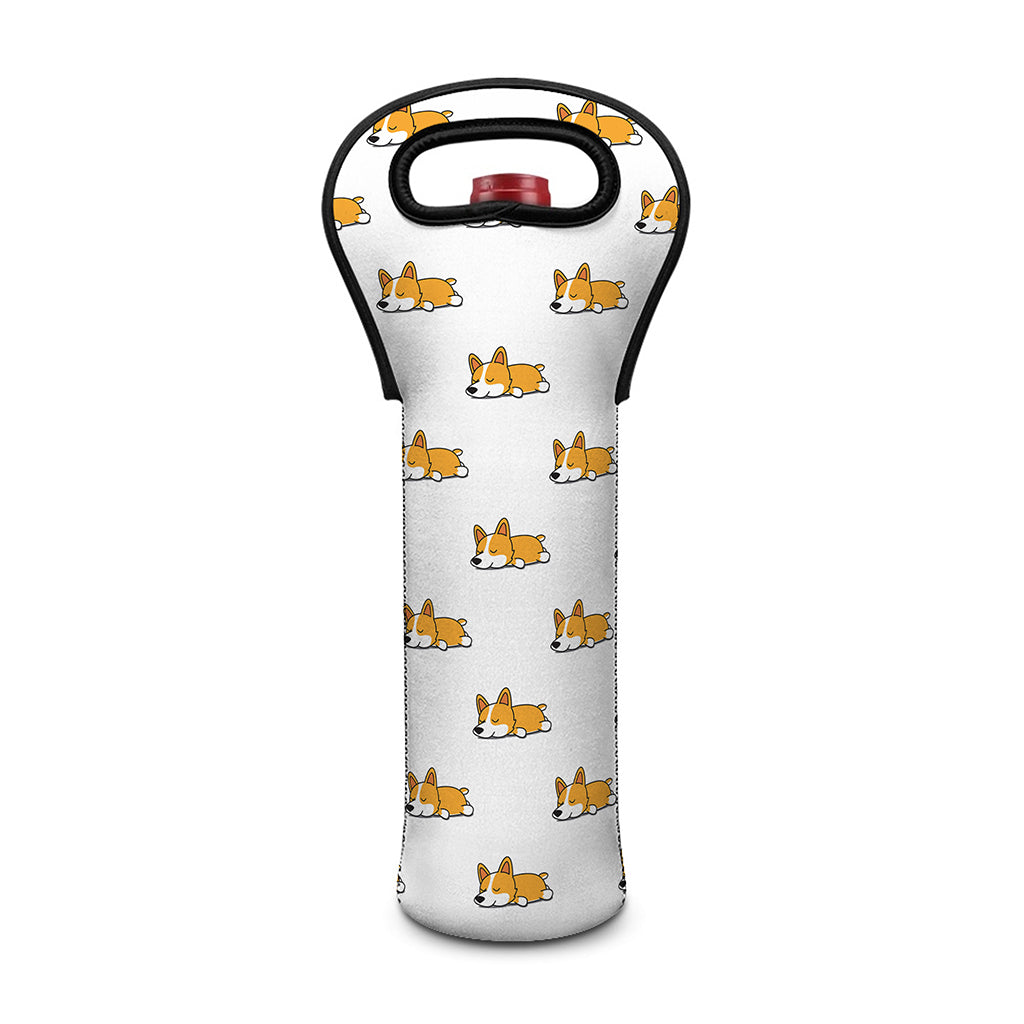 Sleeping Corgi Pattern Print Single Neoprene Wine Tote
