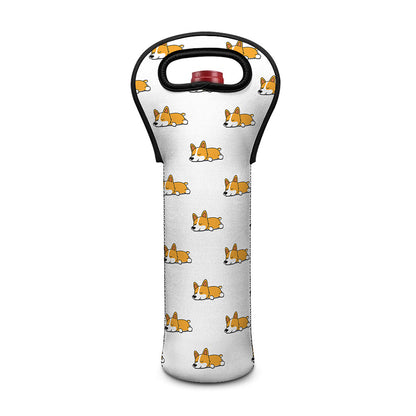 Sleeping Corgi Pattern Print Single Neoprene Wine Tote