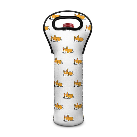 Sleeping Corgi Pattern Print Single Neoprene Wine Tote