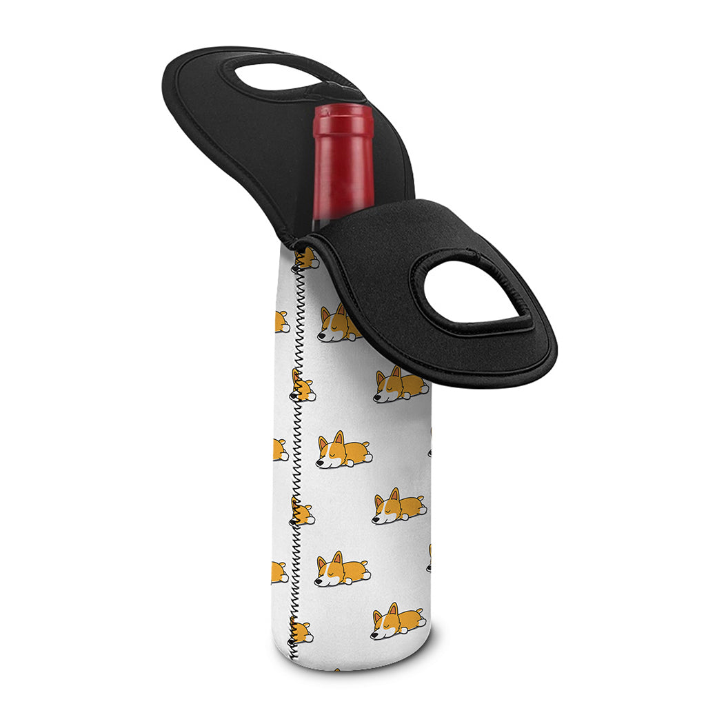 Sleeping Corgi Pattern Print Single Neoprene Wine Tote