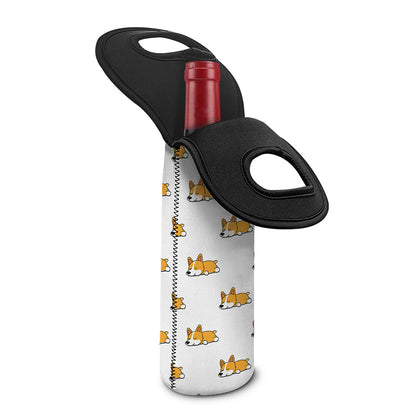 Sleeping Corgi Pattern Print Single Neoprene Wine Tote