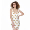 Sleeping Corgi Pattern Print Sleeveless Bodycon Dress