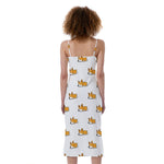 Sleeping Corgi Pattern Print Slim Fit Midi Cami Dress