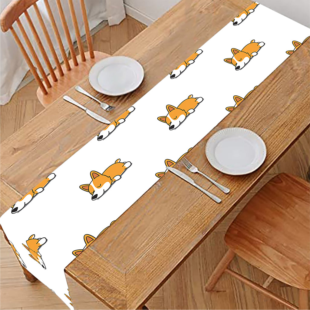 Sleeping Corgi Pattern Print Table Runner