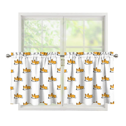 Sleeping Corgi Pattern Print Tier Curtains