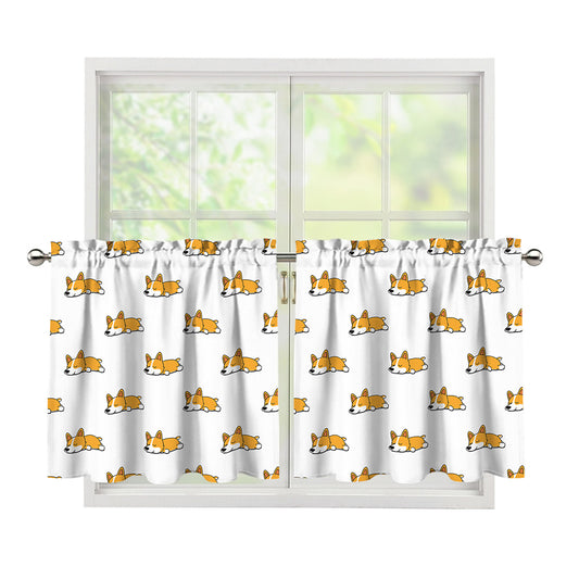 Sleeping Corgi Pattern Print Tier Curtains