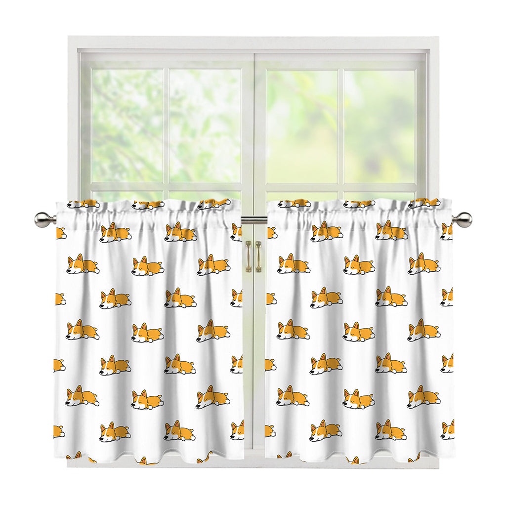 Sleeping Corgi Pattern Print Tier Curtains