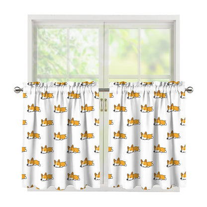 Sleeping Corgi Pattern Print Tier Curtains