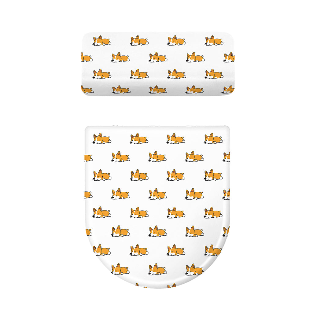 Sleeping Corgi Pattern Print Toilet Lid And Tank Cover Set