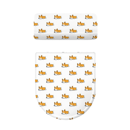 Sleeping Corgi Pattern Print Toilet Lid And Tank Cover Set