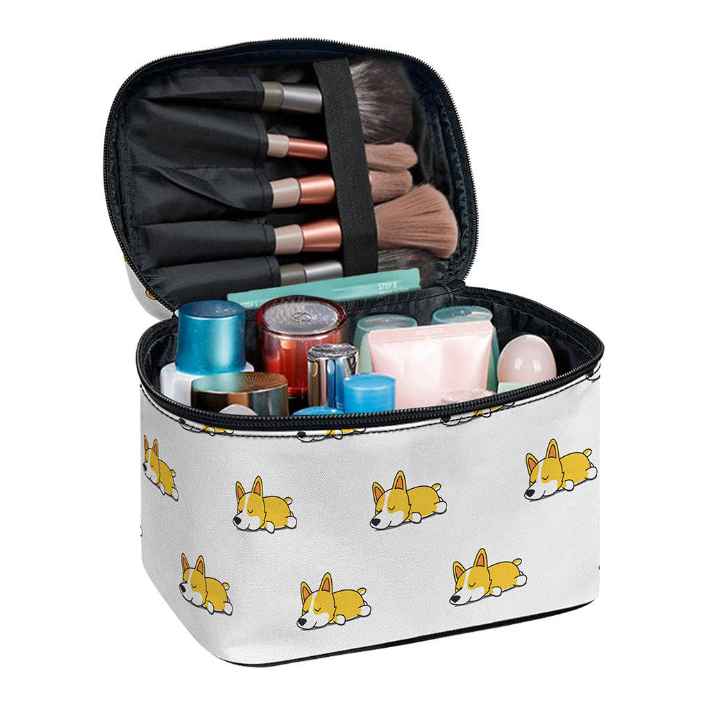 Sleeping Corgi Pattern Print Travel Makeup Bag