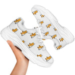 Sleeping Corgi Pattern Print White Chunky Shoes