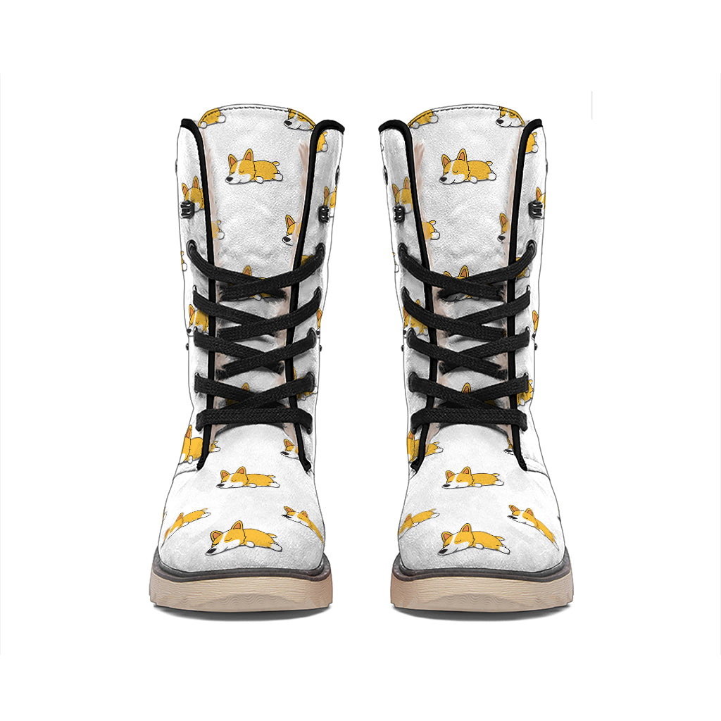 Sleeping Corgi Pattern Print Winter Boots