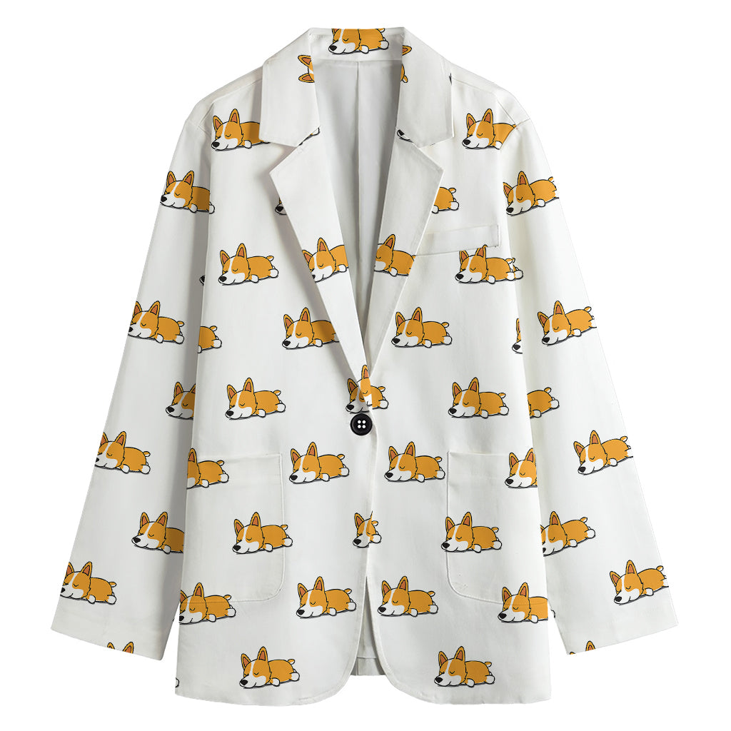 Sleeping Corgi Pattern Print Women's Blazer