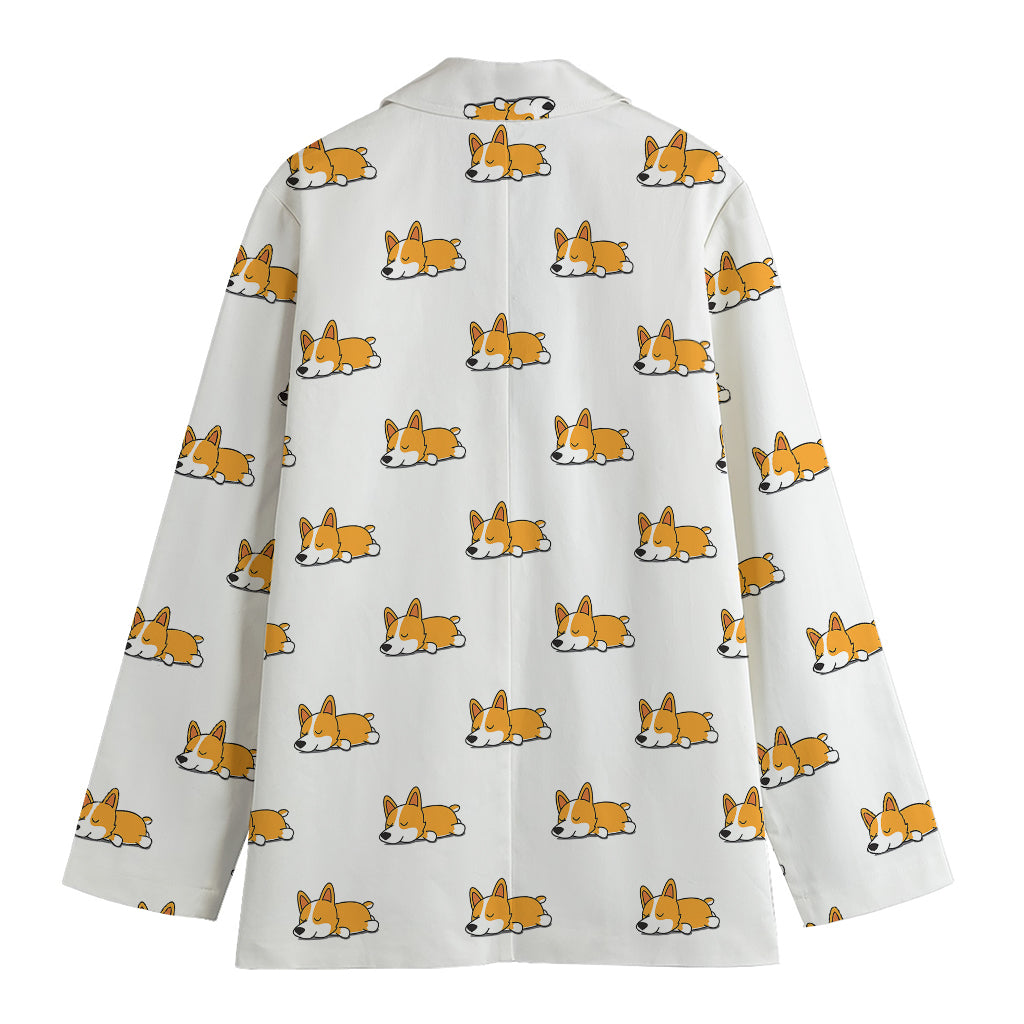 Sleeping Corgi Pattern Print Women's Blazer