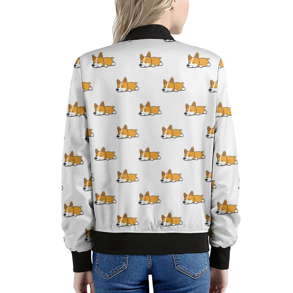 Sleeping Corgi Pattern Print Women's Bomber Jacket