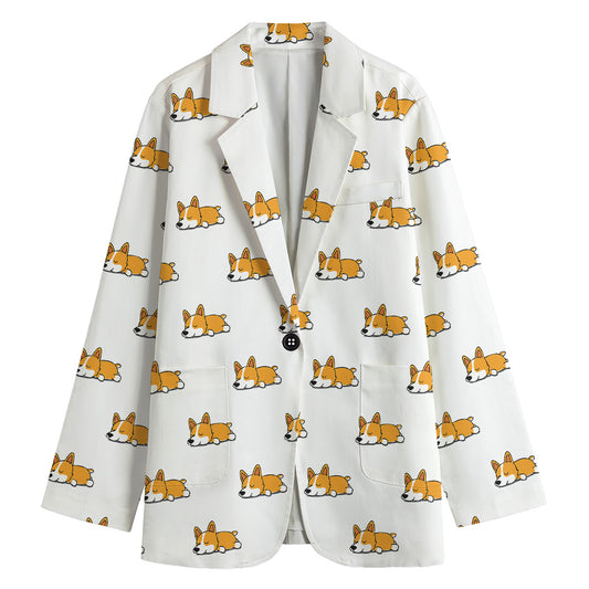 Sleeping Corgi Pattern Print Women's Cotton Blazer