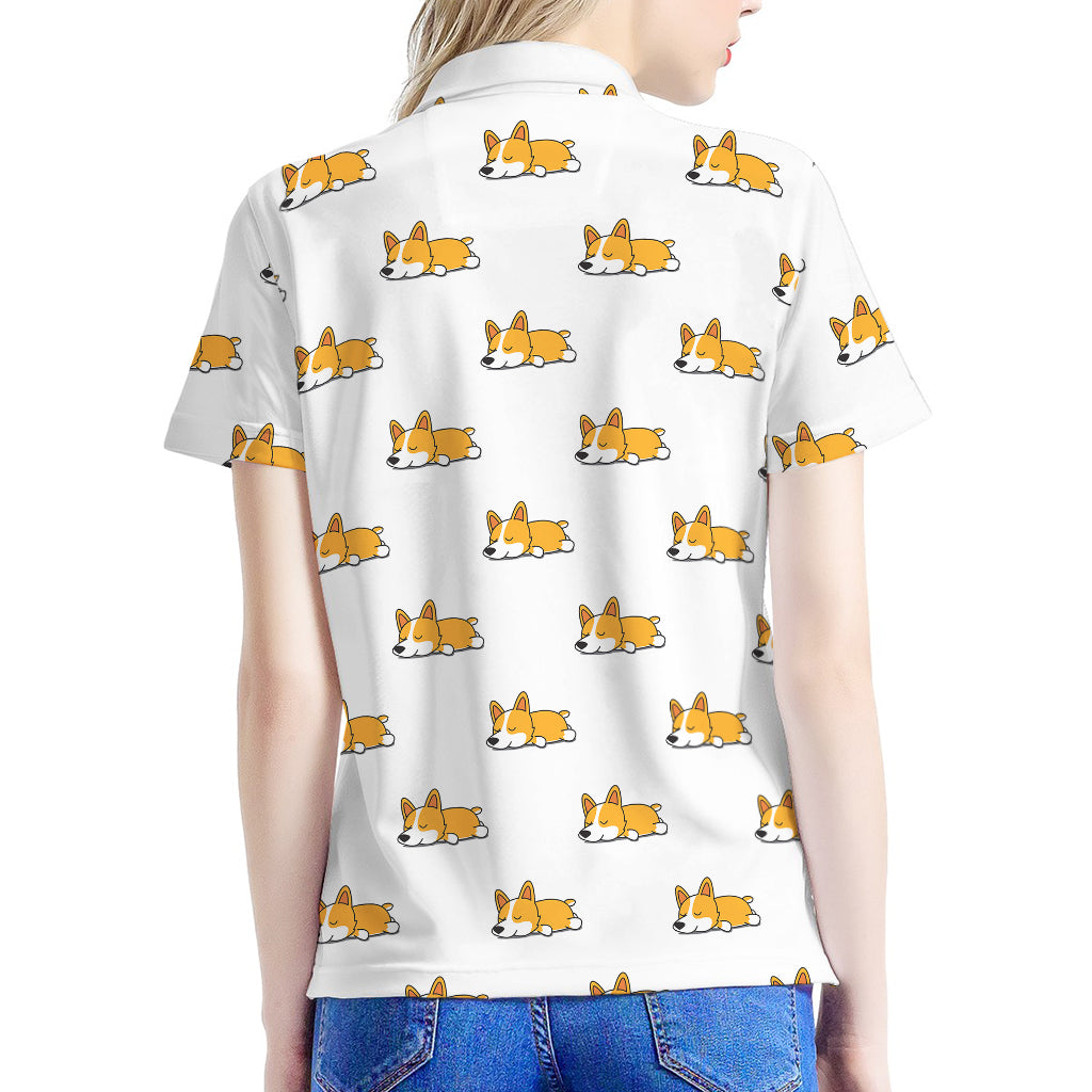 Sleeping Corgi Pattern Print Women's Polo Shirt
