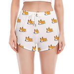 Sleeping Corgi Pattern Print Women's Split Running Shorts