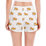 Sleeping Corgi Pattern Print Women's Split Running Shorts