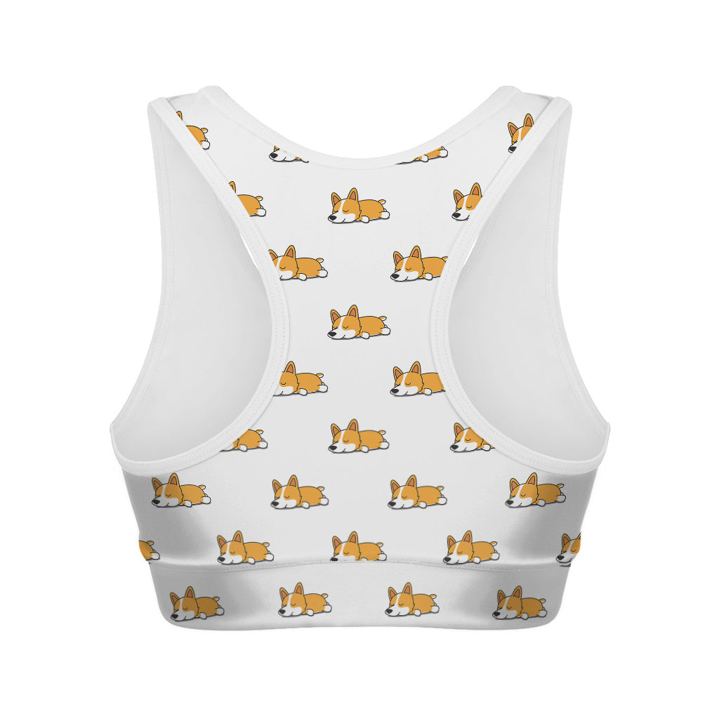 Sleeping Corgi Pattern Print Women's Sports Bra