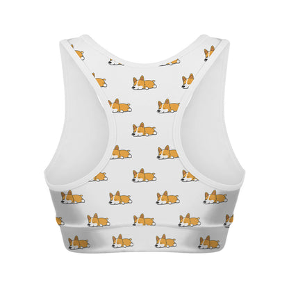 Sleeping Corgi Pattern Print Women's Sports Bra