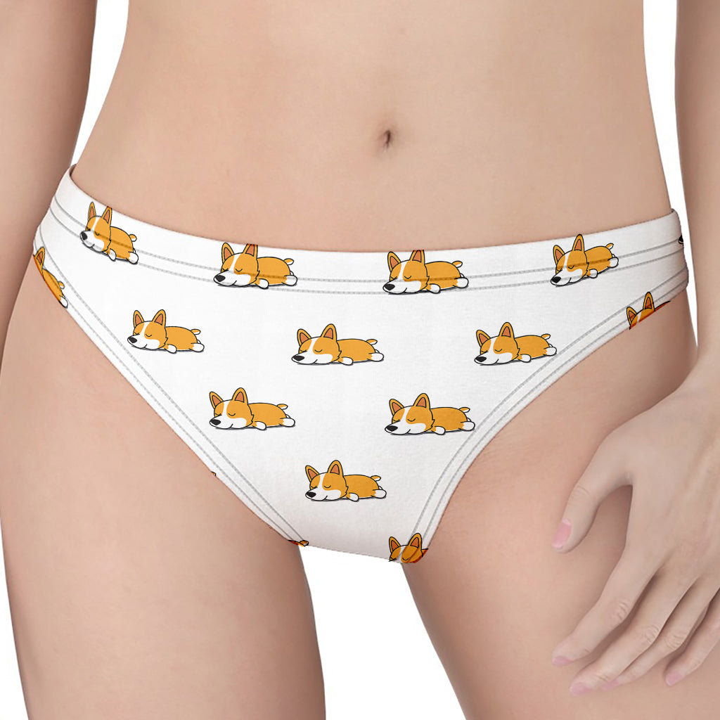 Sleeping Corgi Pattern Print Women's Thong