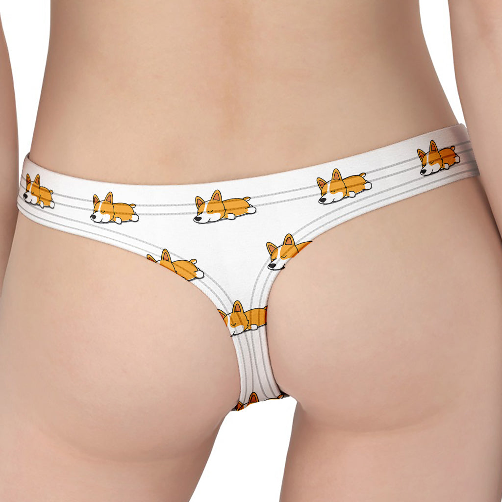 Sleeping Corgi Pattern Print Women's Thong