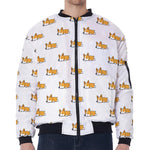 Sleeping Corgi Pattern Print Zip Sleeve Bomber Jacket