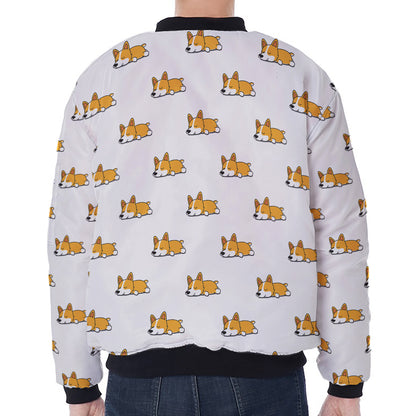 Sleeping Corgi Pattern Print Zip Sleeve Bomber Jacket