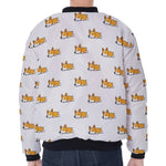 Sleeping Corgi Pattern Print Zip Sleeve Bomber Jacket