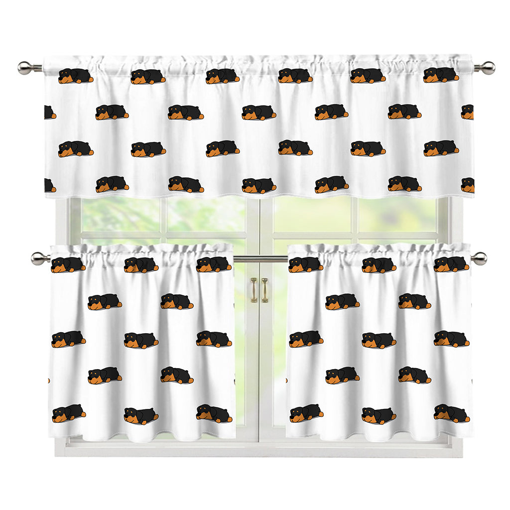 Sleeping Rottweiler Pattern Print 3 Piece Kitchen Curtains
