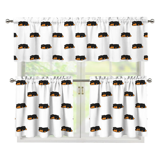 Sleeping Rottweiler Pattern Print 3 Piece Kitchen Curtains