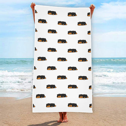 Sleeping Rottweiler Pattern Print Beach Towel