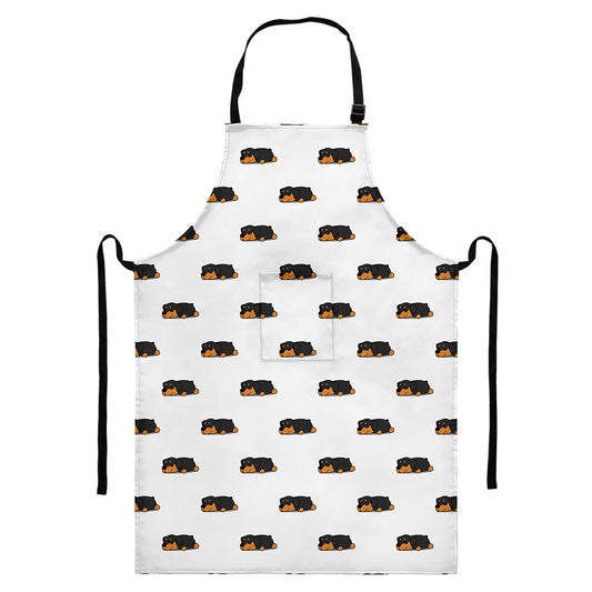 Sleeping Rottweiler Pattern Print Bib Apron With Pocket
