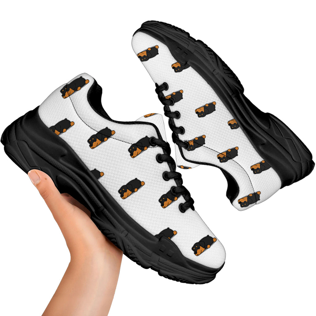 Sleeping Rottweiler Pattern Print Black Chunky Shoes