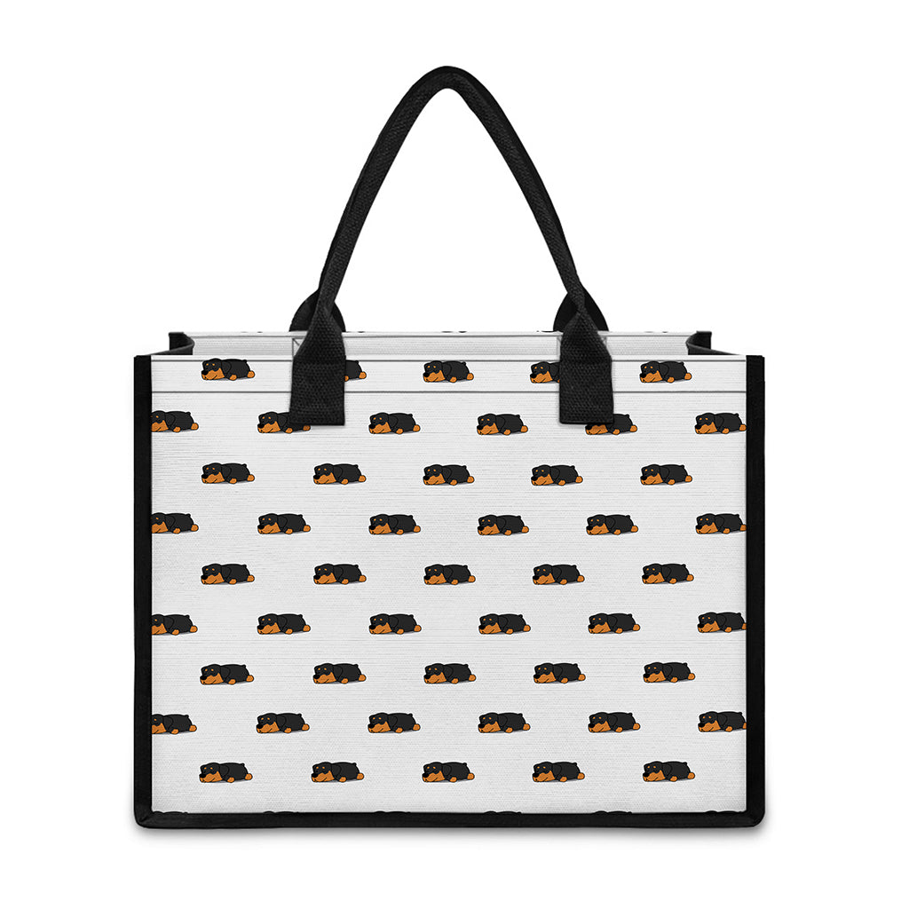 Sleeping Rottweiler Pattern Print Canvas Tote Bag