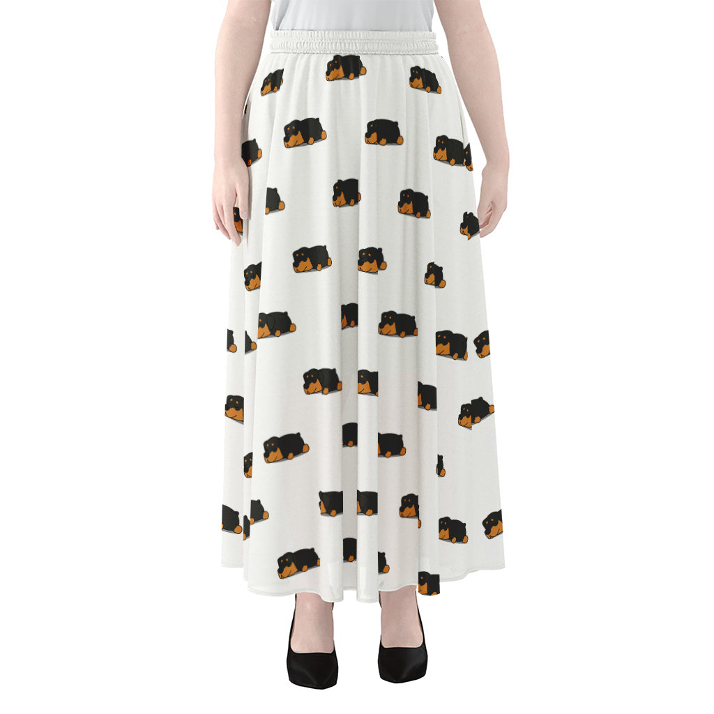 Sleeping Rottweiler Pattern Print Chiffon Maxi Skirt