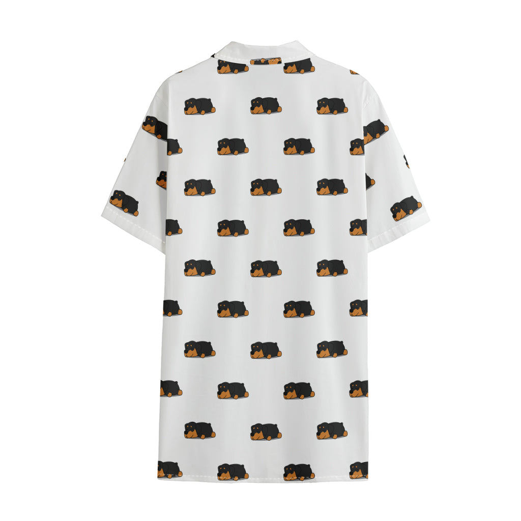 Sleeping Rottweiler Pattern Print Cotton Hawaiian Shirt