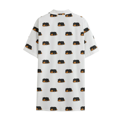 Sleeping Rottweiler Pattern Print Cotton Hawaiian Shirt