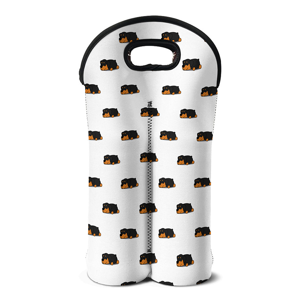 Sleeping Rottweiler Pattern Print Double Neoprene Wine Tote