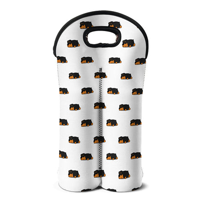 Sleeping Rottweiler Pattern Print Double Neoprene Wine Tote