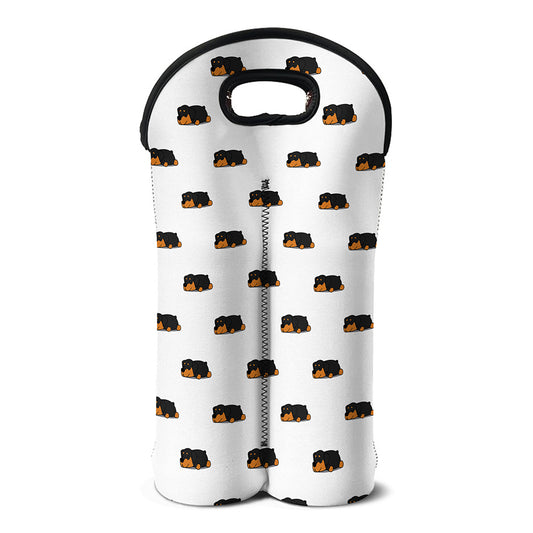 Sleeping Rottweiler Pattern Print Double Neoprene Wine Tote
