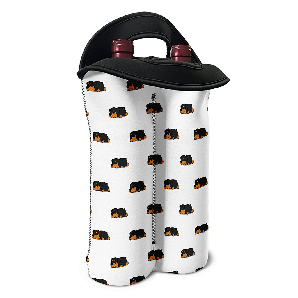 Sleeping Rottweiler Pattern Print Double Neoprene Wine Tote