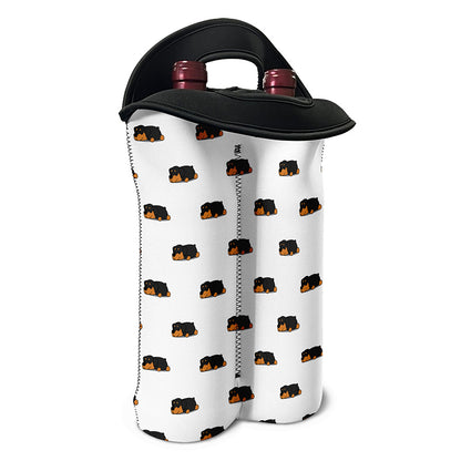 Sleeping Rottweiler Pattern Print Double Neoprene Wine Tote