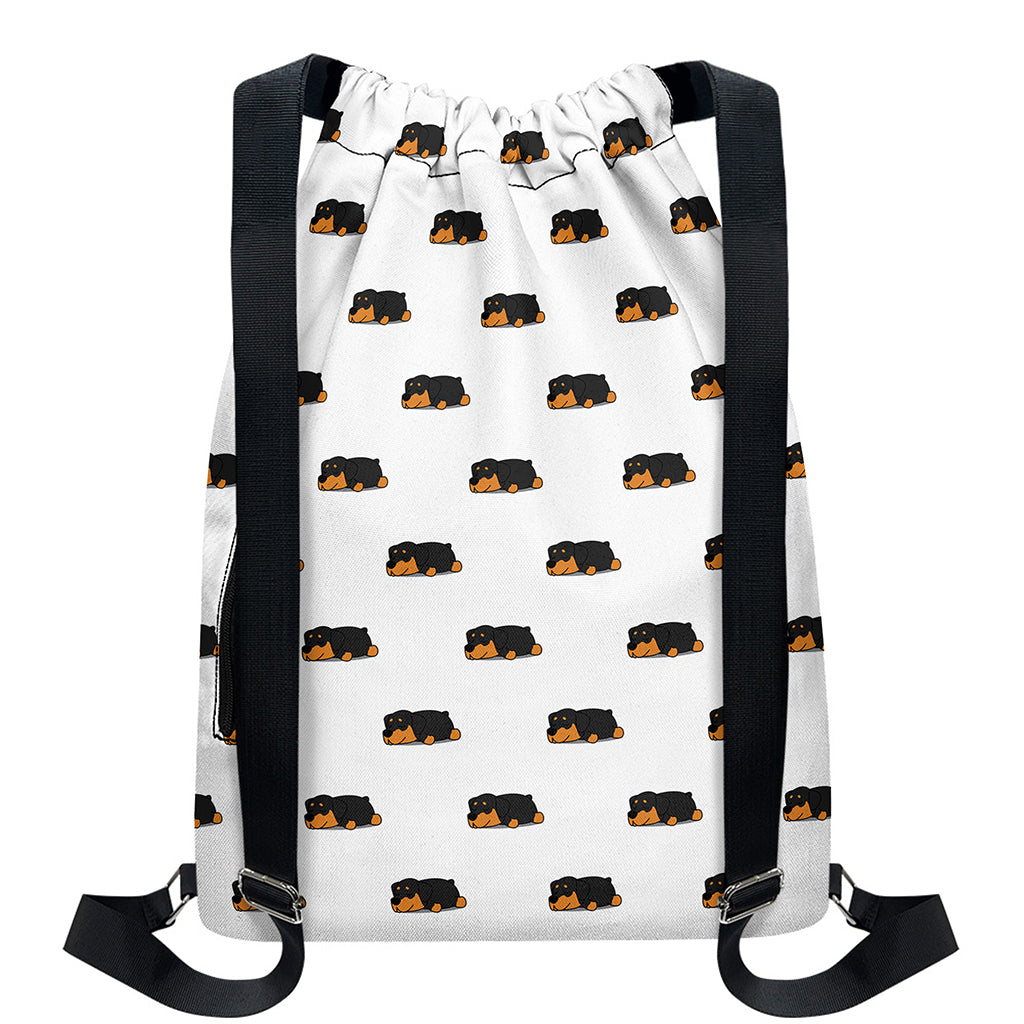 Sleeping Rottweiler Pattern Print Drawstring Backpack