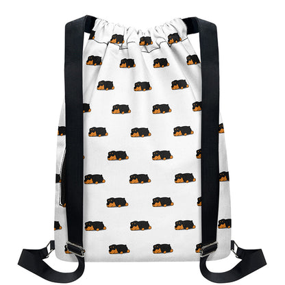 Sleeping Rottweiler Pattern Print Drawstring Backpack