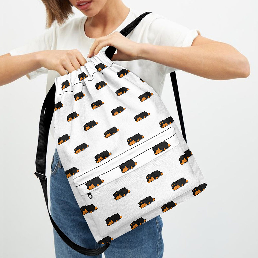 Sleeping Rottweiler Pattern Print Drawstring Backpack
