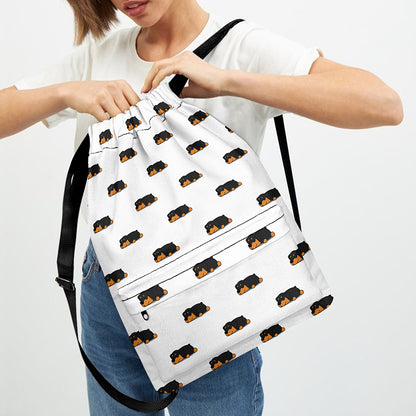 Sleeping Rottweiler Pattern Print Drawstring Backpack