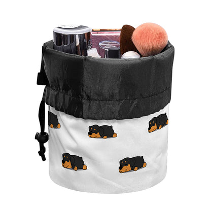 Sleeping Rottweiler Pattern Print Drawstring Makeup Bag